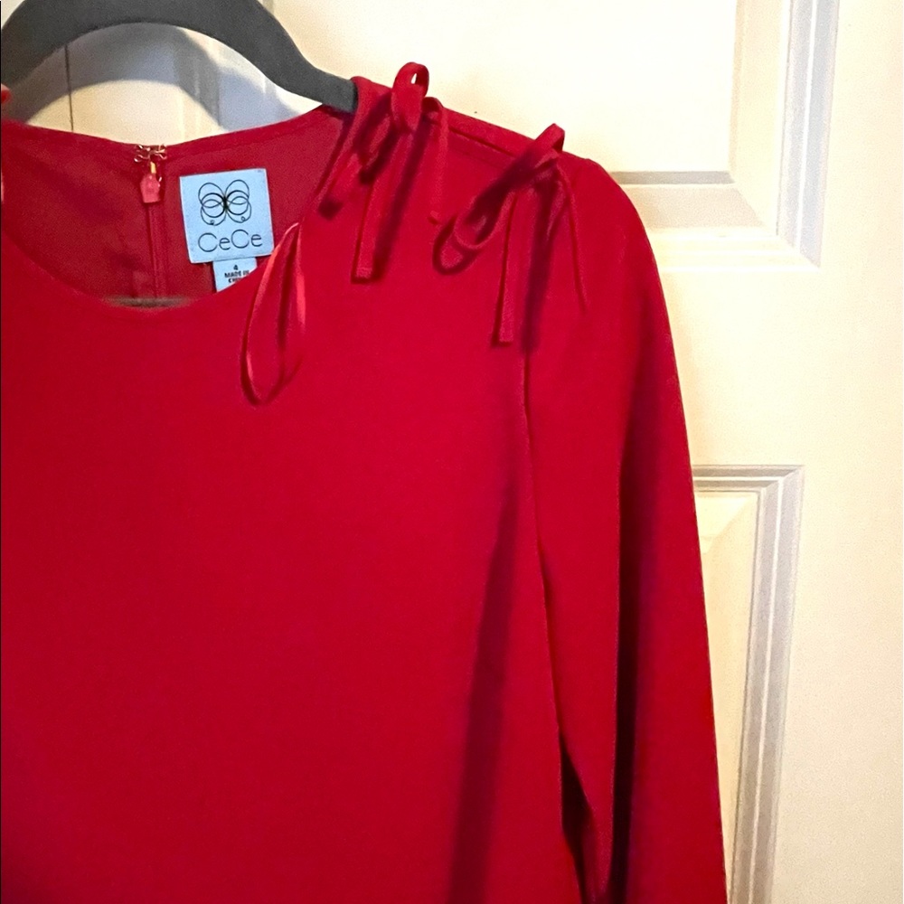 New CeCe Long Sleeves Women's Mini Dress Casual Party Office Red Size 4 ⚡️ - Picture 7 of 13